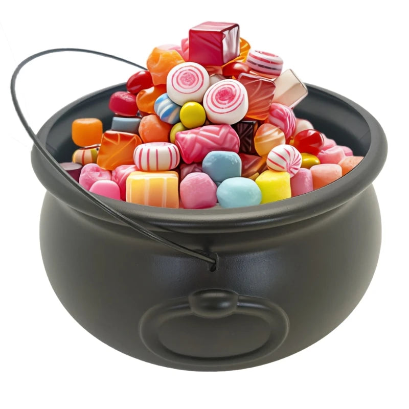 Large Black Cauldron Kettle Halloween Candy Bowl for Trick-or-Treating & Decor