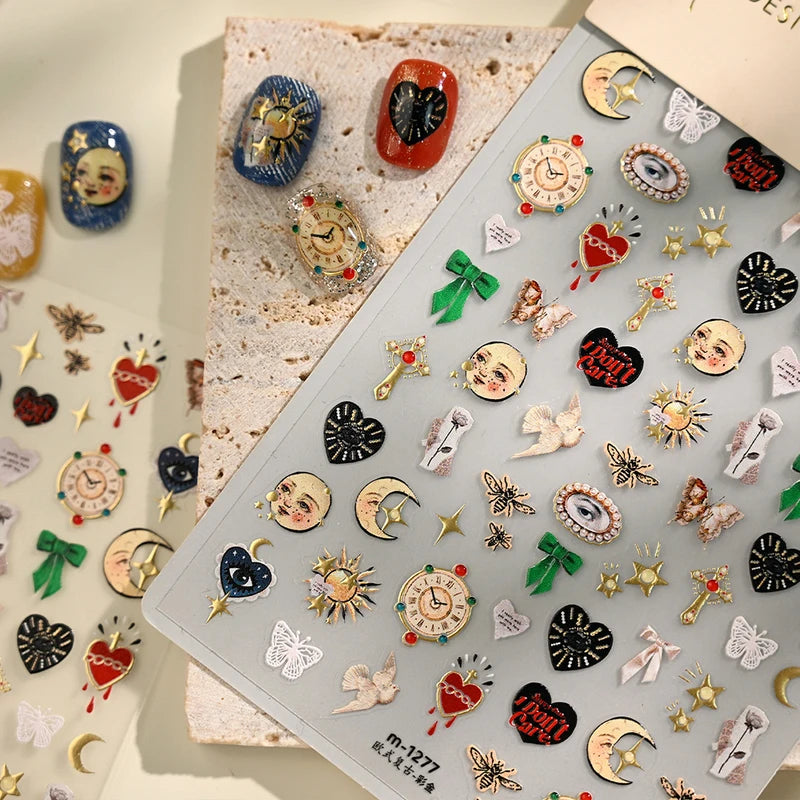 European Sun, Moon & Heart Nail Art Stickers - DIY Manicure Decals