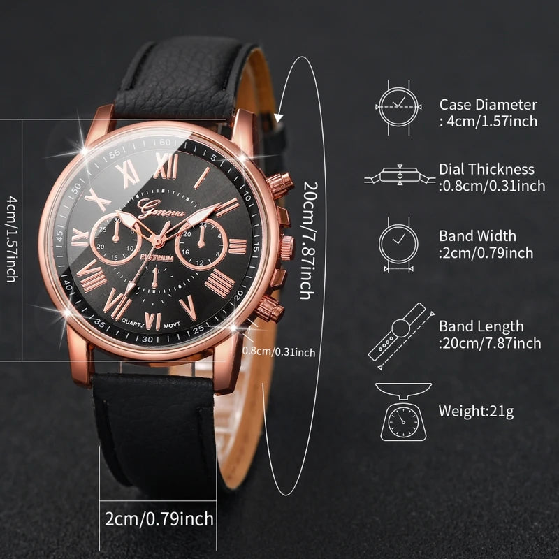 Women's Fashion Quartz Watches Set 5PCS Leather & Silicone Bands Multiple Colors