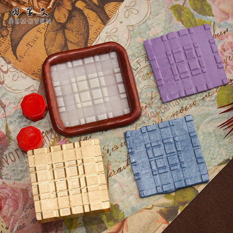 Wood Grain Flower Wax Seal Stamp Square Copper Head for Cards Envelopes Gift