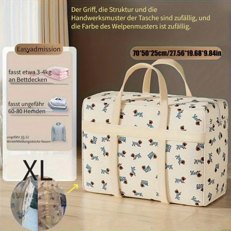 Foldable Luggage Organizer Bag with Puppy Pattern, Large Capacity Travel Storage