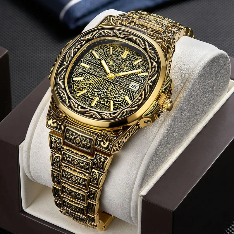 Vintage Men Quartz Watch Auto Calendar Stainless Steel Strap Analog Wristwatch