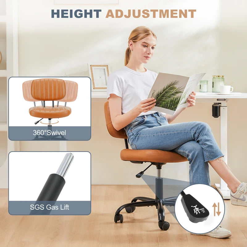 Adjustable Lumbar Support Office Chair - Swivel PU Leather Computer Desk Chair