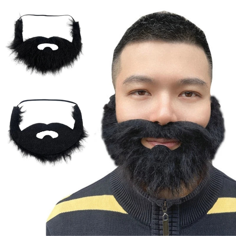 Fake Beard with Mustache for Halloween Costume Party - Black Synthetic Accessory