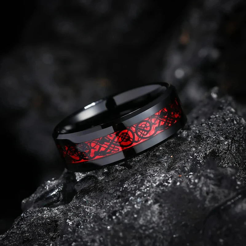 Trendy Couple Rings Set with Rhinestones and Celtic Dragon Design - Men and Women Wedding Jewelry