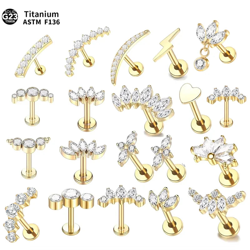 Titanium Zircon Star Labret Piercing Earring - Internally Threaded Lip Helix Tragus Jewelry