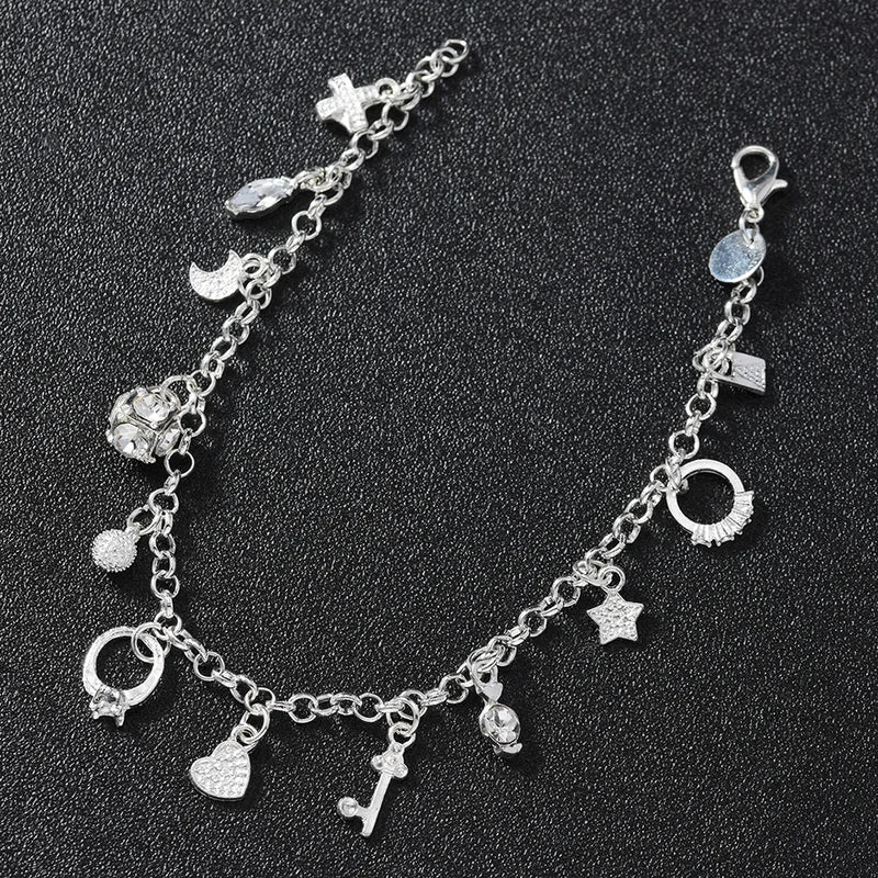 European and American Silver Thirteen Pendant Bracelet for Women - Multi-Element Jewelry