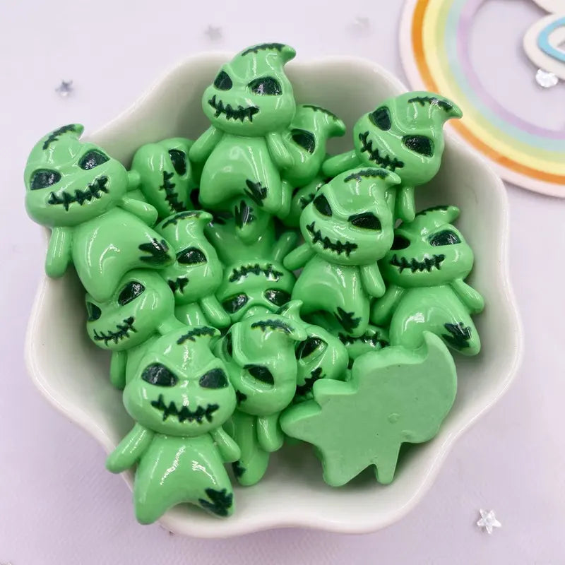 Green Ghost Resin Flatback Cabochon Stones for Crafts & Home Decor - 10pcs