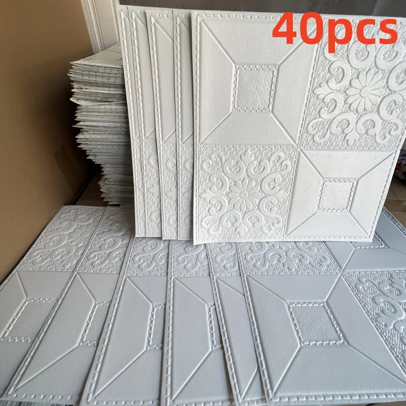 40pcs Self-Adhesive Foam Wallpaper 35cm x 35cm Waterproof & Stain-Resistant