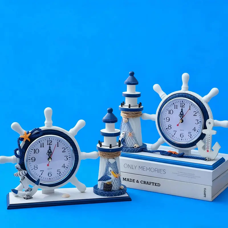 Nautical Themed Silent Table Clock - Artistic Bedside Timepiece for Living Room or Bedroom Decor