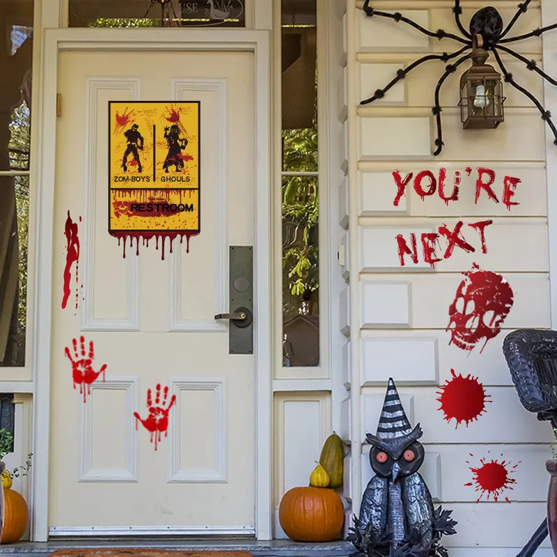 Halloween Wall Door & Window Stickers Blood Handprint Skull Scene Decor Horror Props