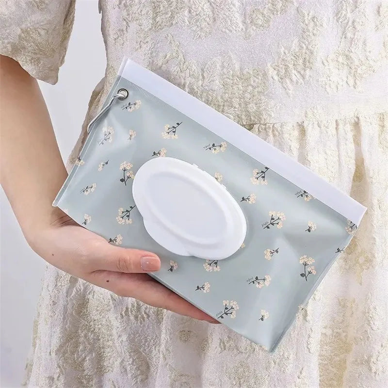 Portable Waterproof Baby Wipe Pouch with Flip Cover & Strap Reusable Case
