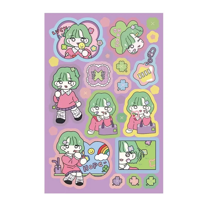 Kids Cartoon Girl Stickers Set - 3 Korean Flat Q-Version Character Decals for DIY Crafts