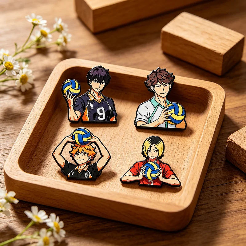4-Piece Cute Volleyball Enamel Pin Cartoon Anime Brooches for Coat & Apparel