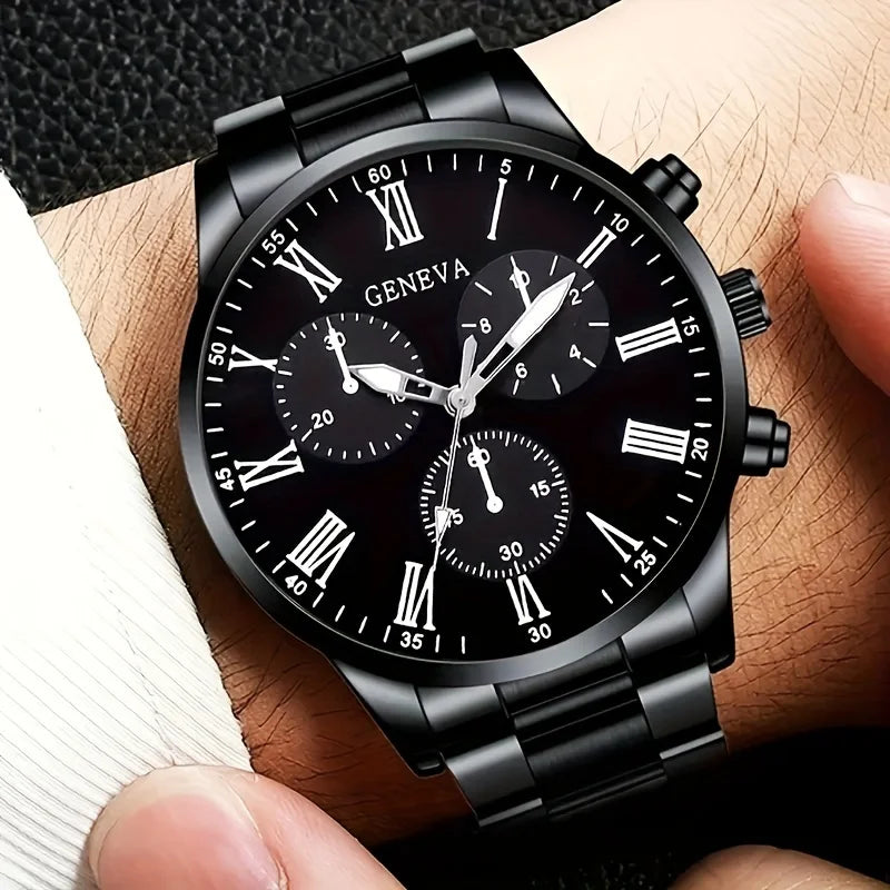 Men's Quartz Watch with Stainless Steel Strap - Round Zinc Alloy Case, Electronic Sports