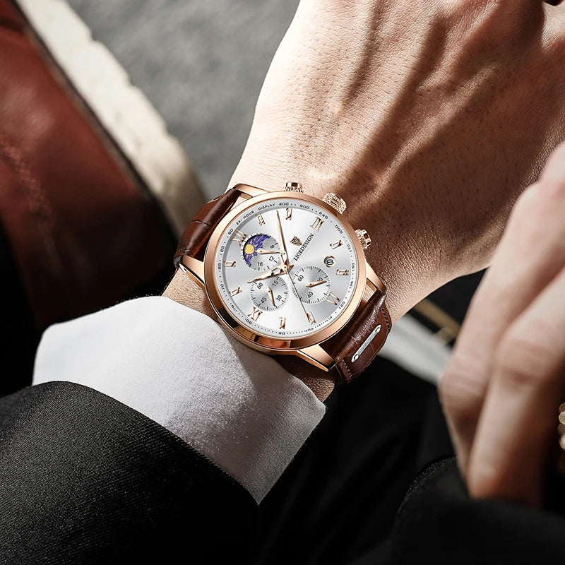 Men's Luxury Leather Waterproof Chronograph Sport Watch - Casual Business Style