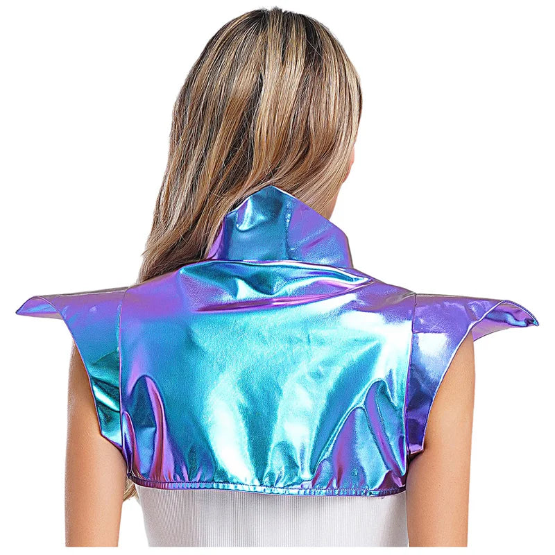 Gothic Punk Metallic Shoulder Shrug Cape for Stage Costume Women Halloween