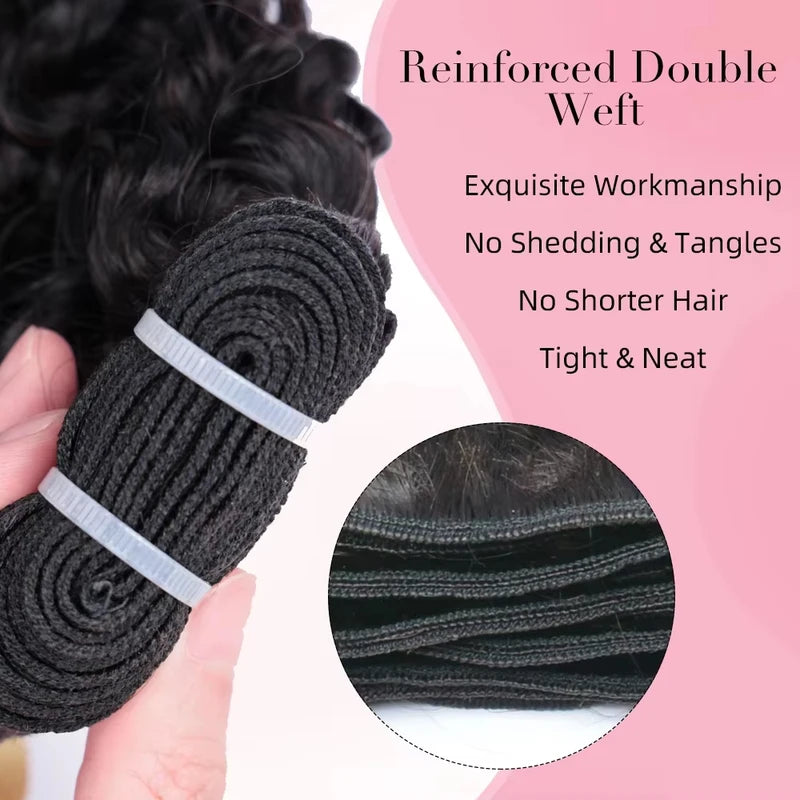 Burmese Curly Human Hair Extensions - Sew In Raw Hair Bundles, Double Drawn, Brazilian Remy