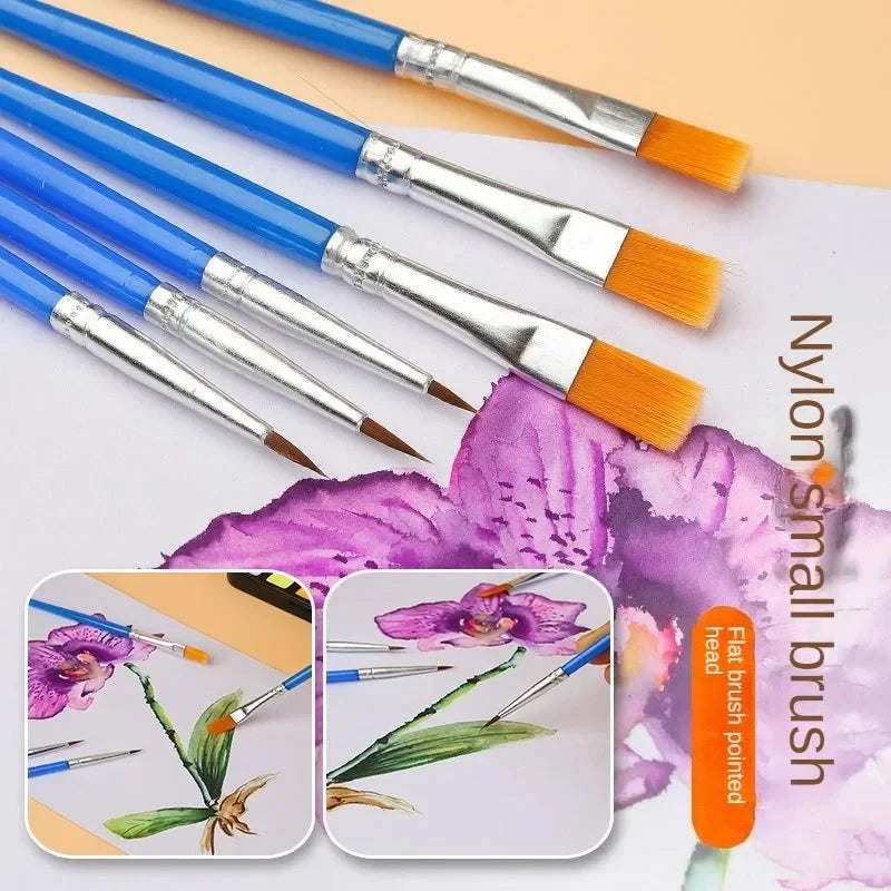 Set of 10/20/50 Paint Brushes - Art Round Flat Nylon Hair for Oil & Watercolor
