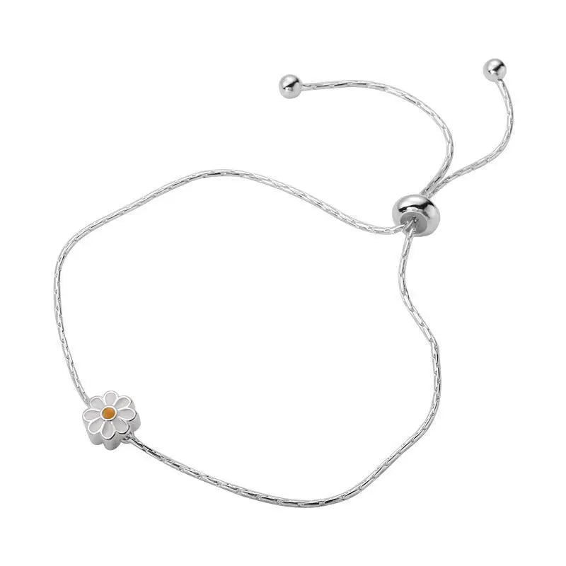 Sterling Silver Daisy Bead Bracelet for Women – Small Floral Jewelry Gift