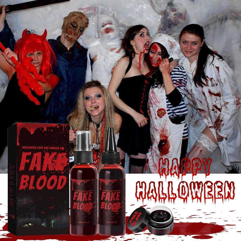 Fake Blood Spray Set for Halloween Makeup - Long-Lasting Wounds Kit, Washable Blood for Vampire Zombie Monster Effects