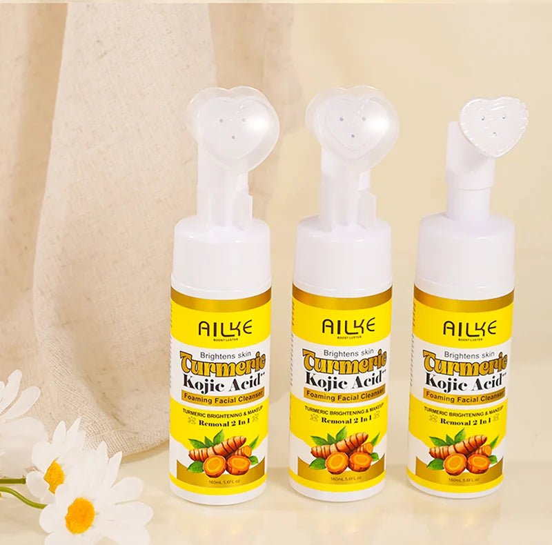 Brightening Foaming Facial Cleanser with Turmeric & Kojic Acid - 160ml, Removes Makeup & Acne