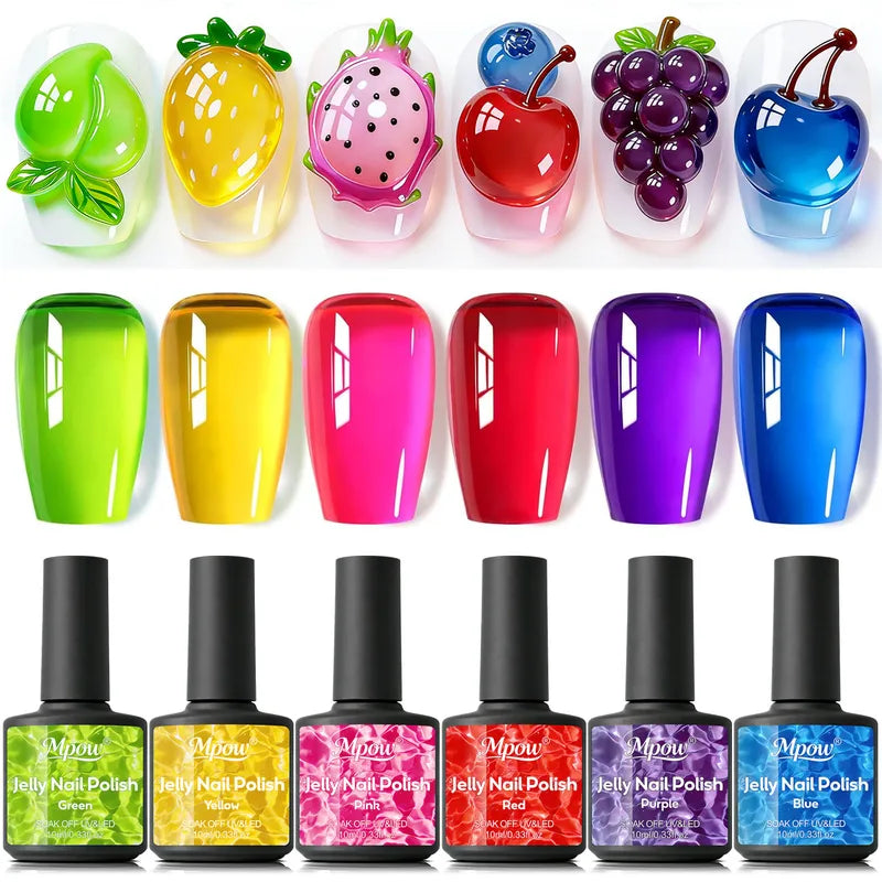Jelly Gel Nail Polish Set - Colorful Translucent UV LED Curable Nail Art Kit