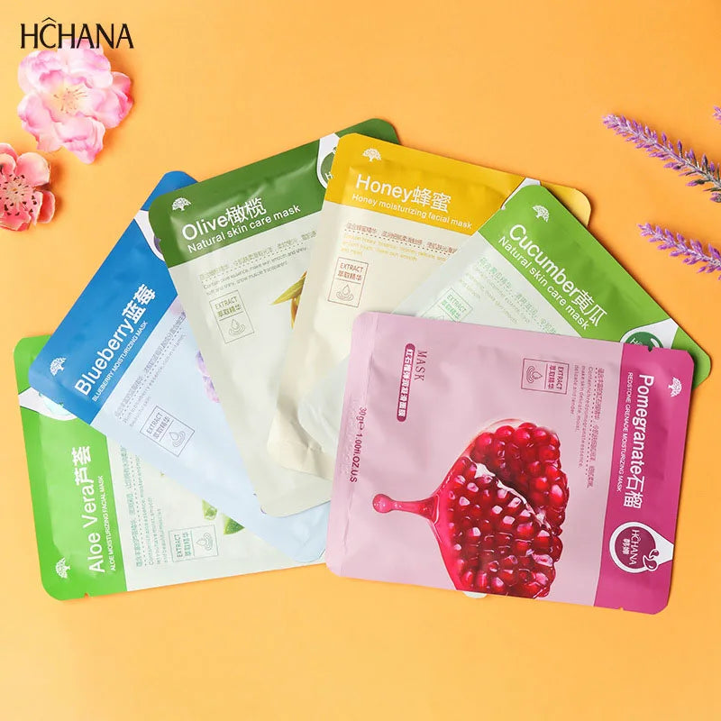 30PCS Fresh Fruits Facial Masks - Hydrating & Firming Korean Skin Care Set