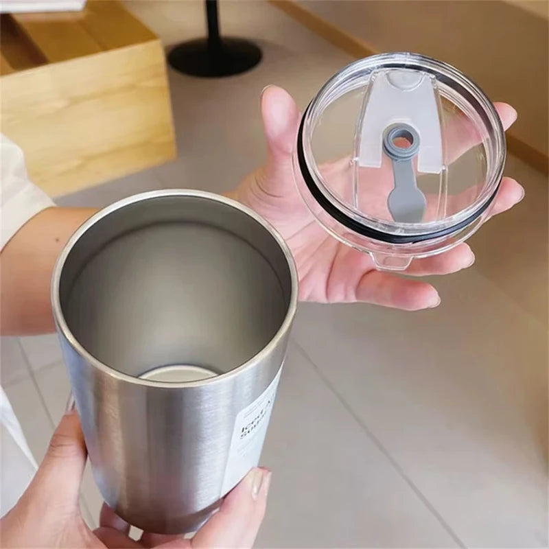 600ml Stainless Steel Insulated Travel Mug with Straw - Double-Layer Reusable Tumbler