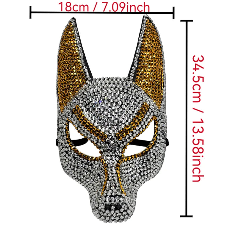 Luxury Rhinestone Wolf Mask - Shiny Half Face Costume Mask for Masquerade Halloween Party
