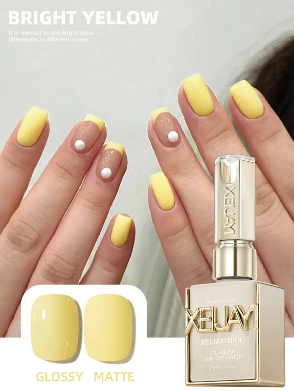 15ml Bright Yellow Gel Nail Polish - Soak Off, No Wipe, Suitable for All Seasons