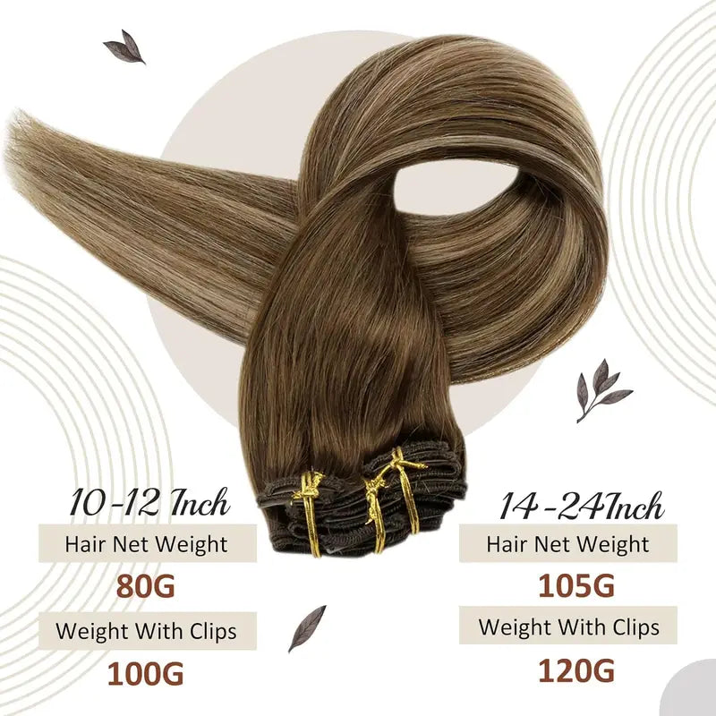Full Shine Human Hair Clip-In Extensions 7PCS - Natural Straight & Wavy Hair