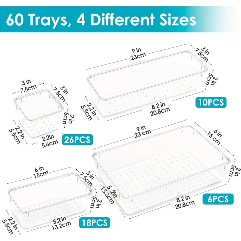 Clear Plastic Drawer Organizers Set - Multi-Purpose Storage Containers for Bathroom, Makeup, Kitchen, and Office