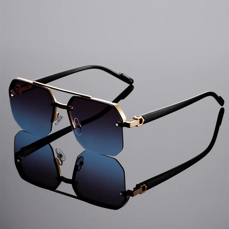 Oversized Semi-Rimless Sunglasses Men Fashion Vintage Gradient Casual Shades