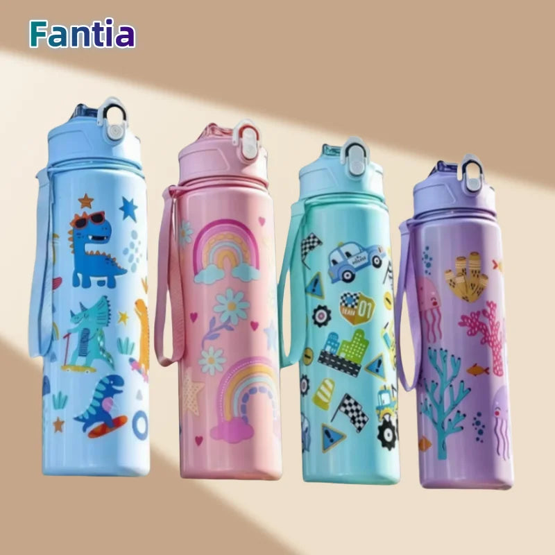 750ml Kids Water Bottle with Silicone Straw Leakproof Summer Sippy Cup