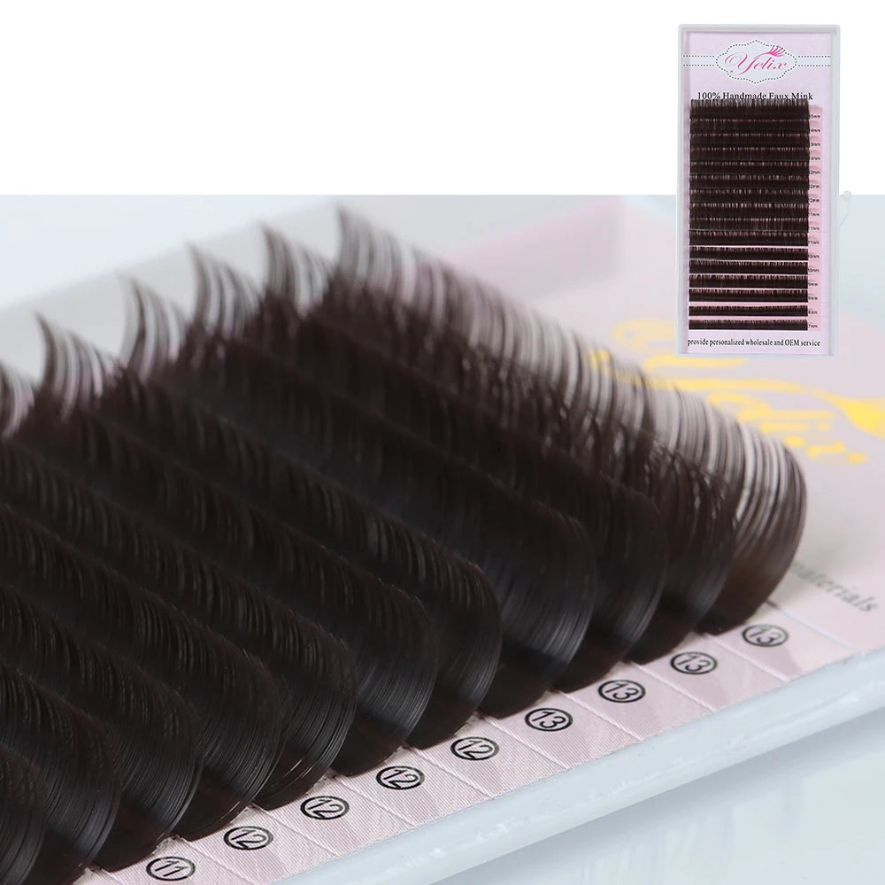 False Eyelashes Mink Style Dark Brown Individual Extensions - 100% Real