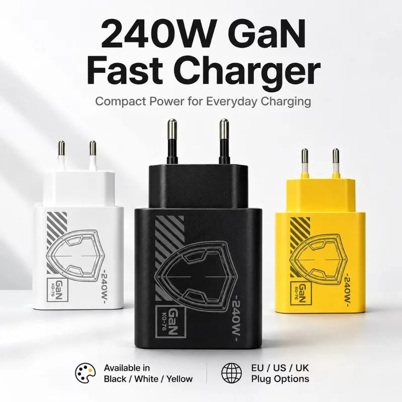 240W GAN Multi-Port Travel Charger with EU/US Plugs & 1M Braided USB C Cable
