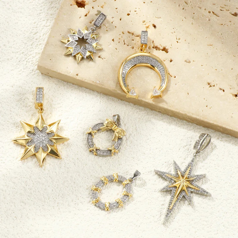Gold Plated Geometric Star Moon Pendant Charm for DIY Necklace Jewelry Findings
