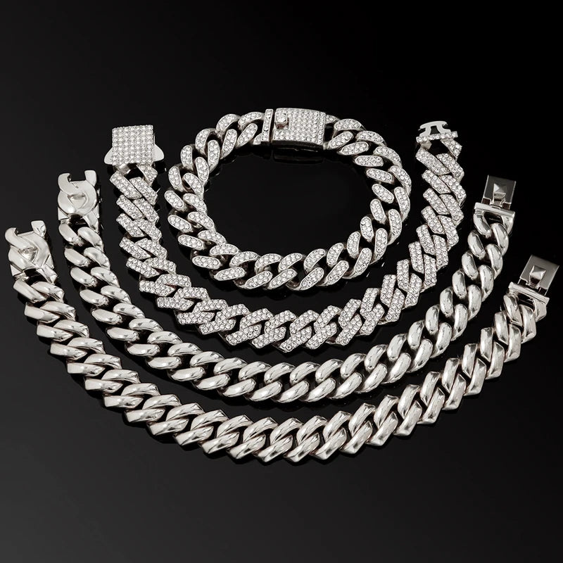 Men Women Cuban Link Chain Bracelet Bling Rhinestone Hip Hop Jewelry