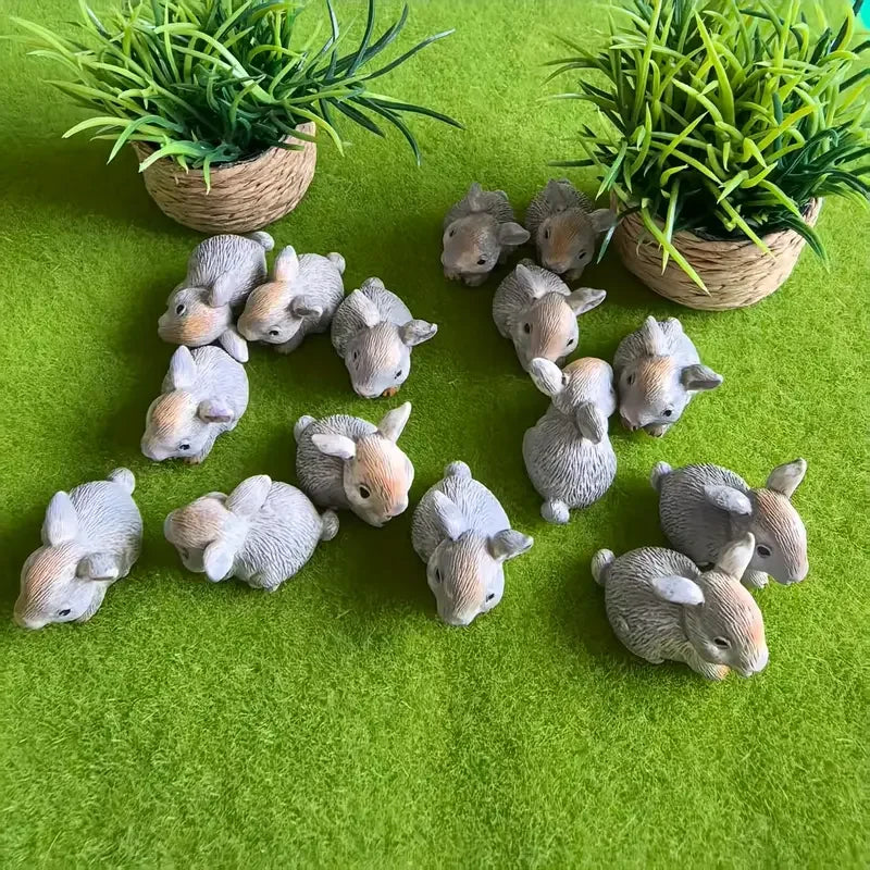 Mini Resin Rabbit Figurines Set - Cute Tiny Animal Garden Decorations, 10 Pack