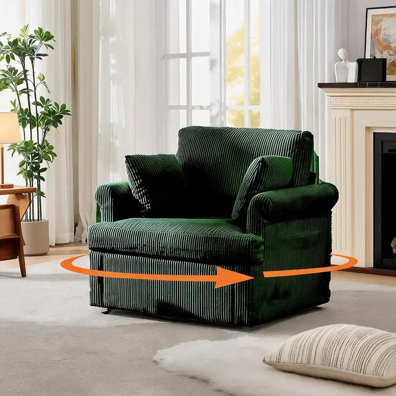 39-Inch Modern Swivel Accent Chair with Corduroy Upholstery & 2 Pillows