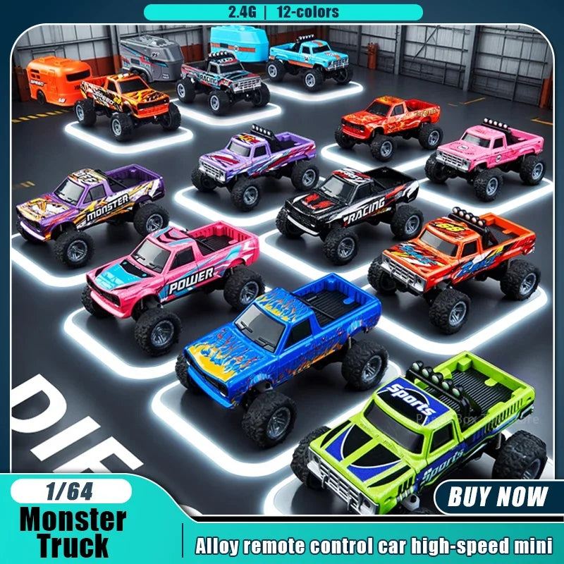 Mini Alloy RC Car 1/64 Scale Remote Control Toy with Lights and Speed Adjustment
