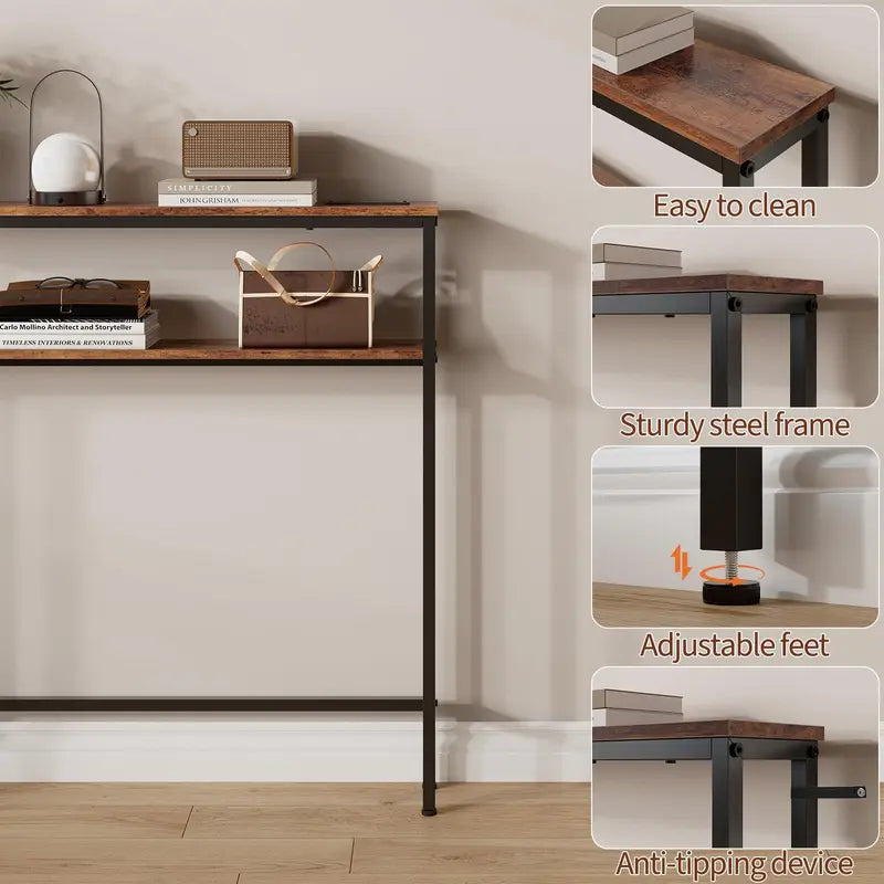 Slim Console Table with Power Outlets and USB-C Charging Station for Living Room