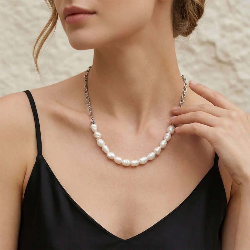 Elegant Pearl Choker Necklace with 18K Gold Plating for Women