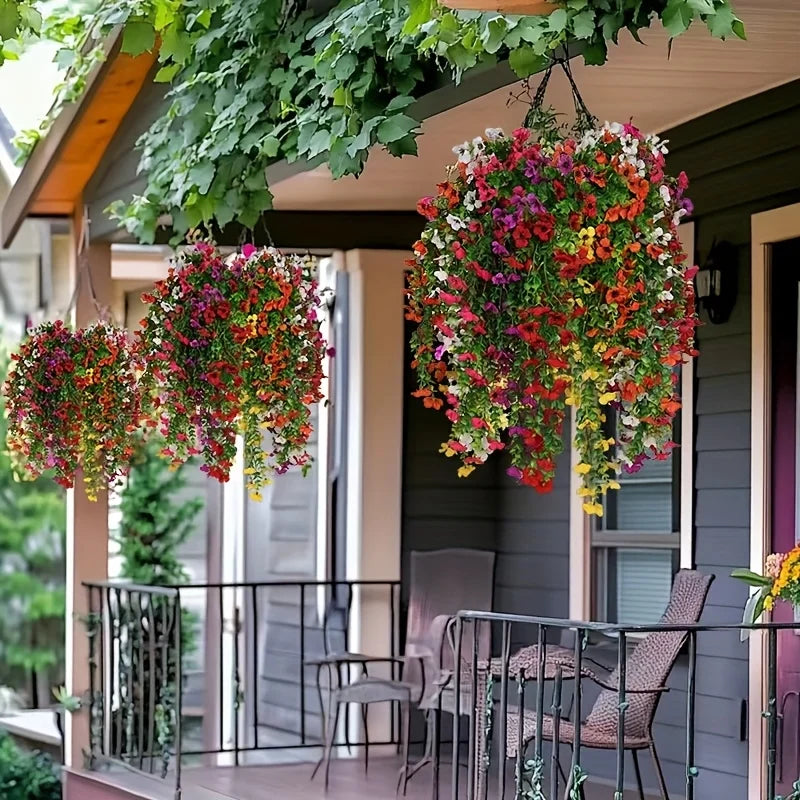 2pcs Hanging Artificial Flower Plants for Outdoor & Indoor Garden Decor