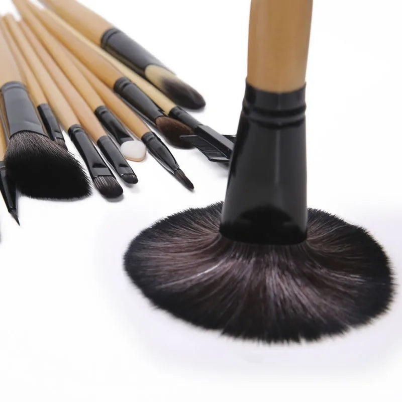 24-Piece Makeup Brush Set with Portable Leather Case - Professional Cosmetics Tools