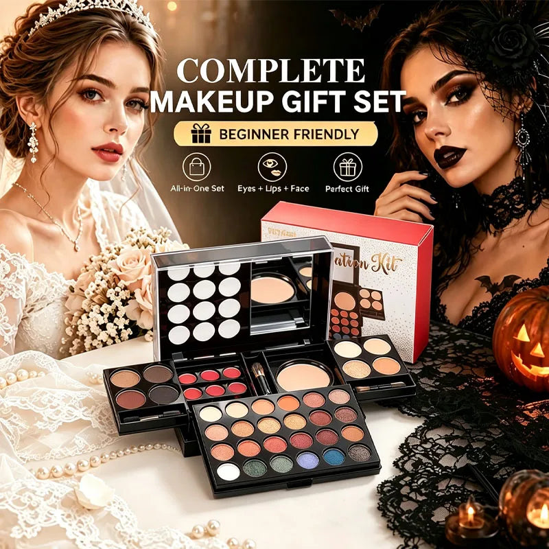 Multifunctional Makeup Kit for Women with Mirror - All-in-One Cosmetic Set for Weddings & Halloween