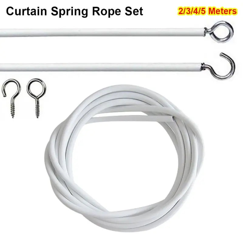 Durable Curtain Spring Rope Cable Set with Hooks & Eyes - 2M to 5M Length