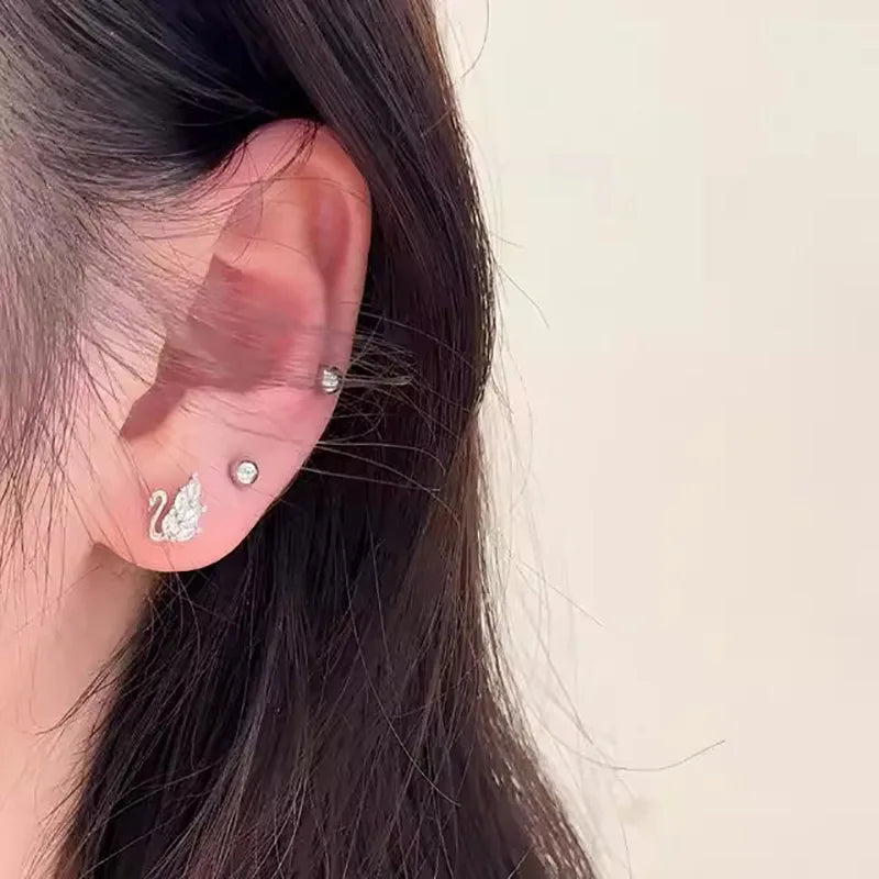 Sterling Silver Zircon Swan Stud Earrings for Women Jewelry Gift