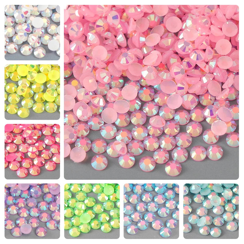 3-4mm AB Jelly Resin Nail Rhinestones Round Flatback Glitter Stones Nail Art Decoration